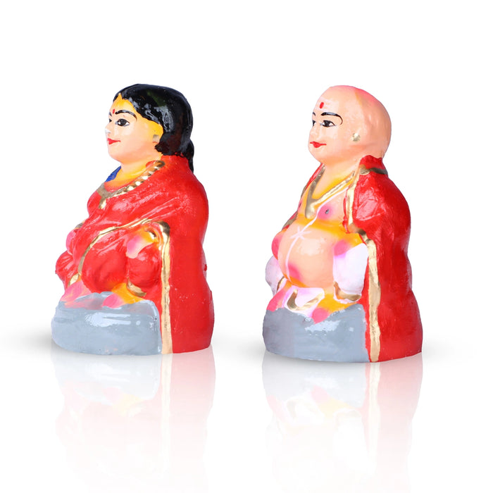 Thatha Patti Clay Golu Bommai Pair - 5 x 3.5 Inches | Giri Golu Doll/ Navaratri Golu Bomma/Gombe/Bommai