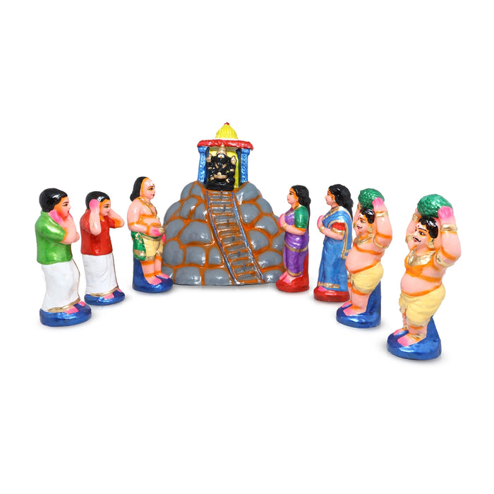 Trichy Uchi Pillaiyar Clay Golu Bommai - 15 x 17 Inches | 9 Pcs/ Giri Golu Doll/ Navaratri Golu Bomma/ Bommalu