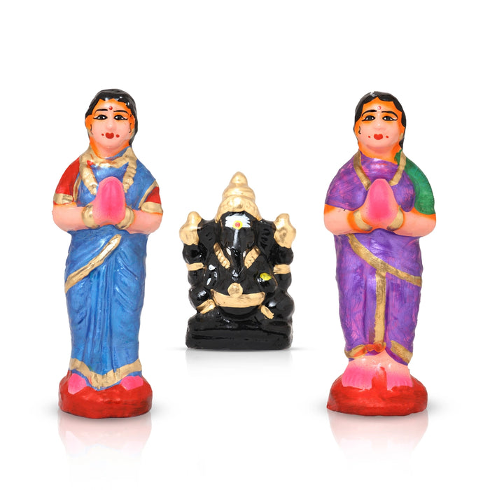 Trichy Uchi Pillaiyar Clay Golu Bommai - 15 x 17 Inches | 9 Pcs/ Giri Golu Doll/ Navaratri Golu Bomma/ Bommalu