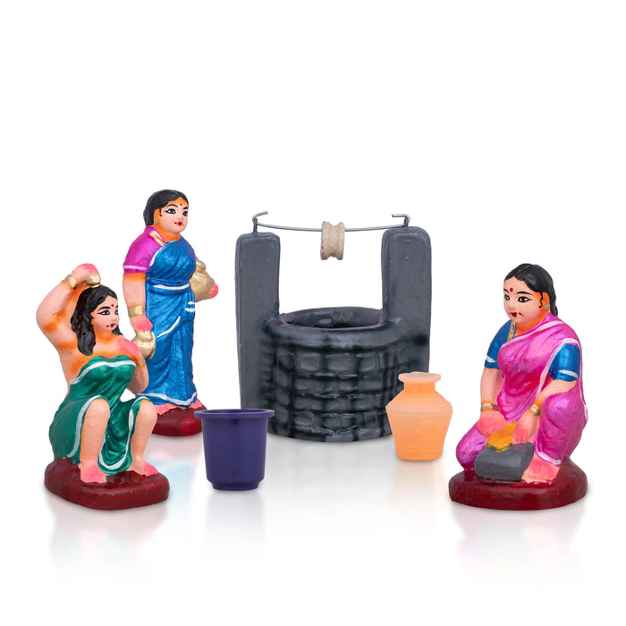 Kinaru Set Clay Golu Bommai - 6 x 2.5 Inches | 6 Pcs/ Giri Golu Doll/ Navaratri Golu Bomma/ Dasara Doll