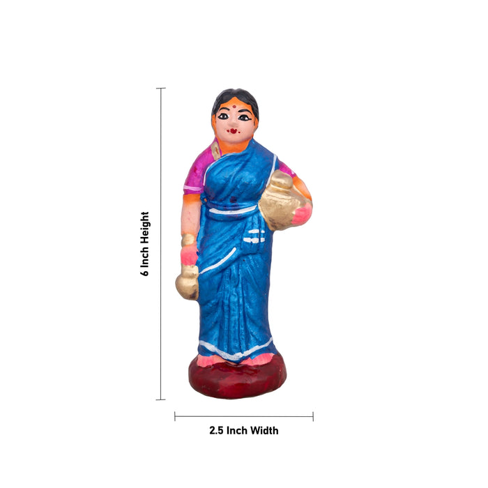 Kinaru Set Clay Golu Bommai - 6 x 2.5 Inches | 6 Pcs/ Giri Golu Doll/ Navaratri Golu Bomma/ Dasara Doll