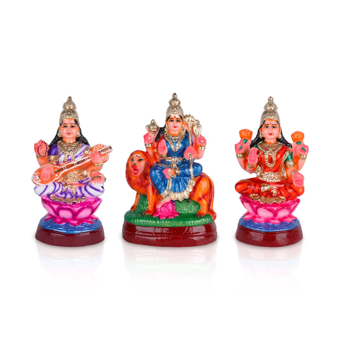 Lakshmi Saraswati Durga Clay Golu Bommai Set - 12 x 7.5 Inches | Giri Golu Doll/ Navaratri Golu Bomma/ Gombe