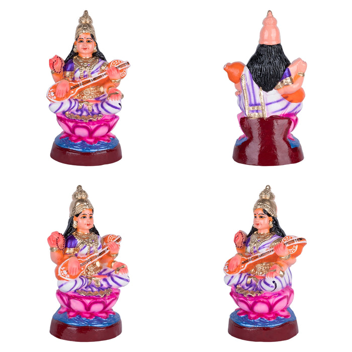 Lakshmi Saraswati Durga Clay Golu Bommai Set - 12 x 7.5 Inches | Giri Golu Doll/ Navaratri Golu Bomma/ Gombe