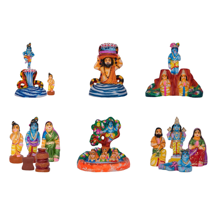 Krishna Leela Clay Golu Bommai Set - 7.5 x 5.5 Inches | 23 Pcs/ Giri Golu Doll/ Navaratri Kolu Bomma/ Gombe/ Bommalu