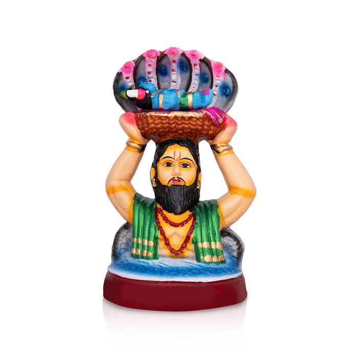 Vasudeva Carrying Krishna Bust Clay Golu Bommai - 9.5 x 6 Inches | Giri Golu doll/ Navaratri Golu Bomma/ Gombe