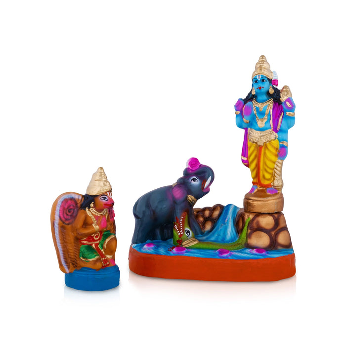 Gajendra Moksham Clay Golu Bommai - 8 x 3.5 Inches | Giri Golu Doll/ Navaratri Kolu Bomma/ Dasara Doll