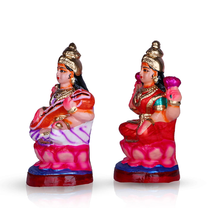 Lakshmi Saraswati Clay Golu Bommai Pair - 8 x 4 Inches | Giri Golu Doll/ Navaratri Golu Bomma/Gombe/Bommai