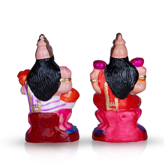 Lakshmi Saraswati Clay Golu Bommai Pair - 8 x 4 Inches | Giri Golu Doll/ Navaratri Golu Bomma/Gombe/Bommai