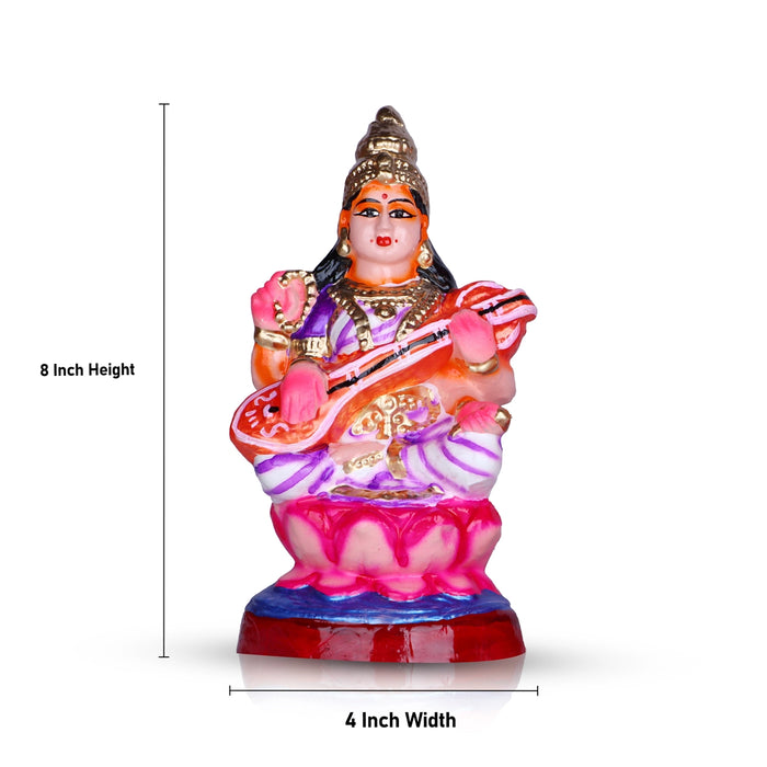 Lakshmi Saraswati Clay Golu Bommai Pair - 8 x 4 Inches | Giri Golu Doll/ Navaratri Golu Bomma/Gombe/Bommai