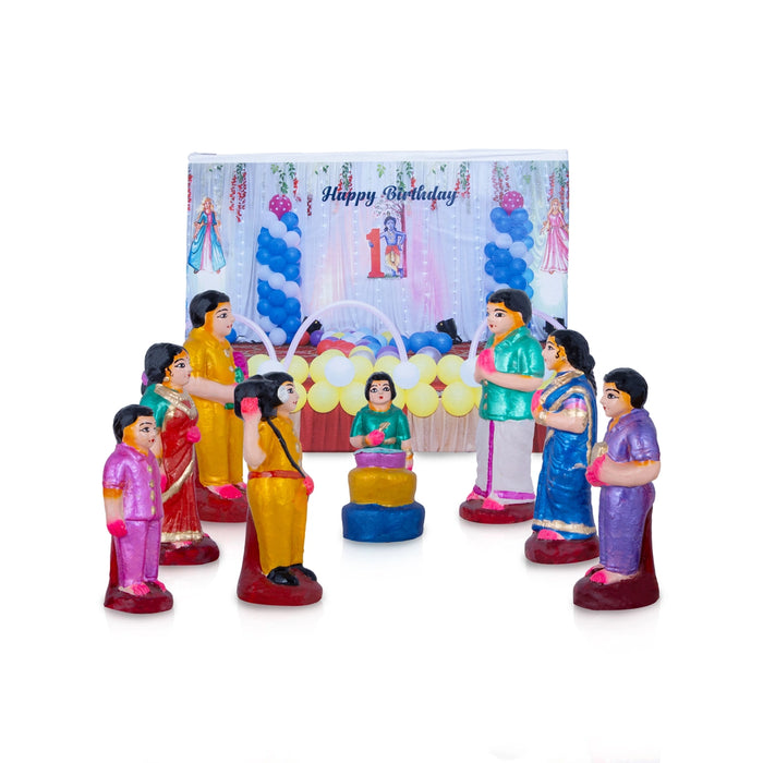 Birthday Clay Golu Bommai Set - 6 x 3 Inches | Giri Golu Doll/ Navaratri Golu Bomma/ Bommai/ Gombe