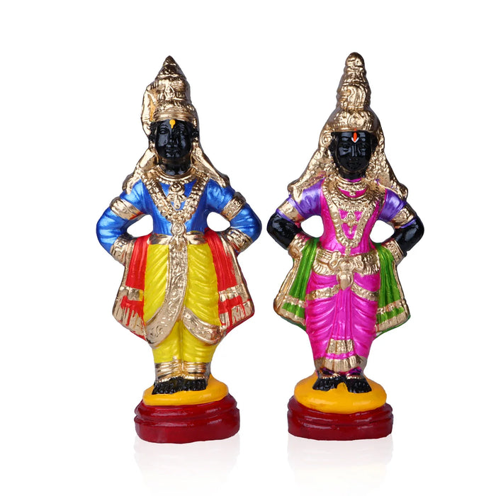 Pandurangan Rukmini Clay Golu Bommai Pair - 12 x 5 Inches | Giri Golu Doll/ Navaratri Golu Bomma/Gombe/Bommai