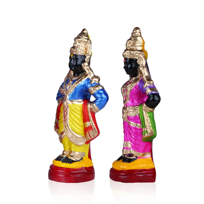 Pandurangan Rukmini Clay Golu Bommai Pair - 12 x 5 Inches | Giri Golu Doll/ Navaratri Golu Bomma/Gombe/Bommai