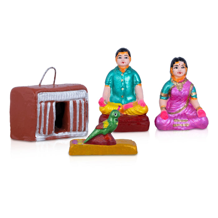 Kili Josiyam Clay Golu Bommai Set - 6 x 3 Inches | 7 Pcs/ Giri Golu Doll/ Navaratri Golu Bomma/ Gombe