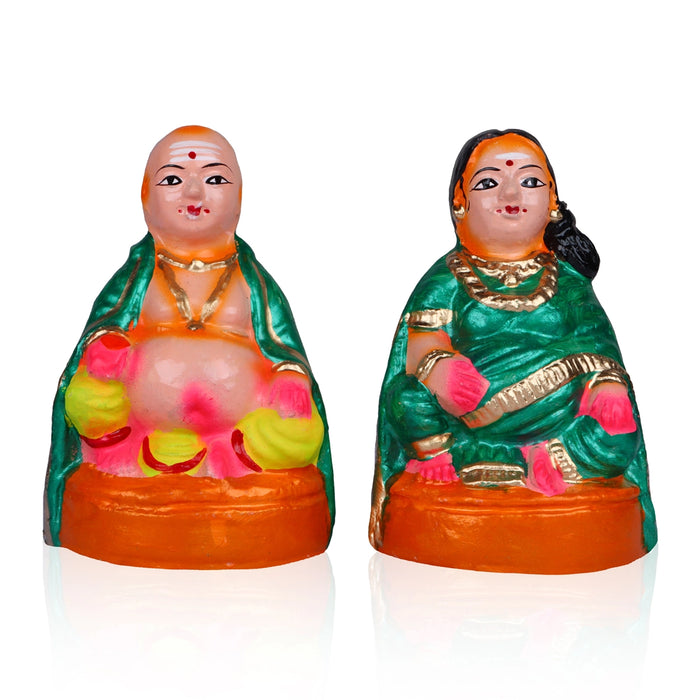 Thatha Patti Clay Golu Bommai Pair - 6 x 3.5 Inches | Giri Golu Doll/ Navaratri Golu Bomma/Gombe/Bommai