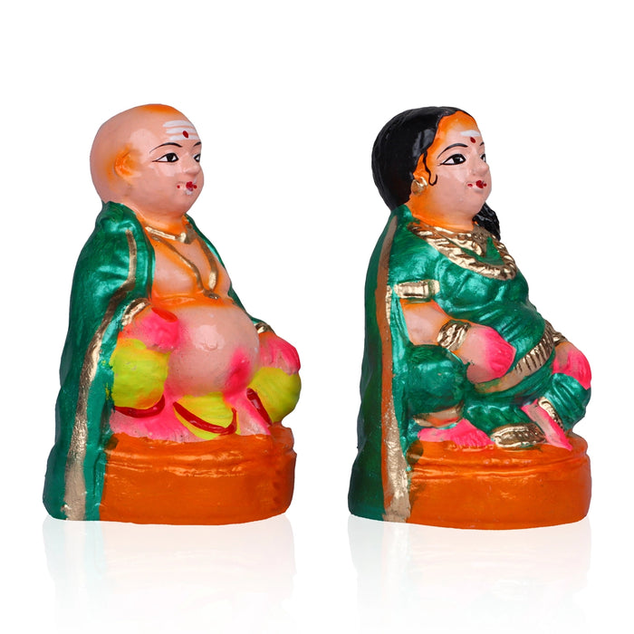 Thatha Patti Clay Golu Bommai Pair - 6 x 3.5 Inches | Giri Golu Doll/ Navaratri Golu Bomma/Gombe/Bommai