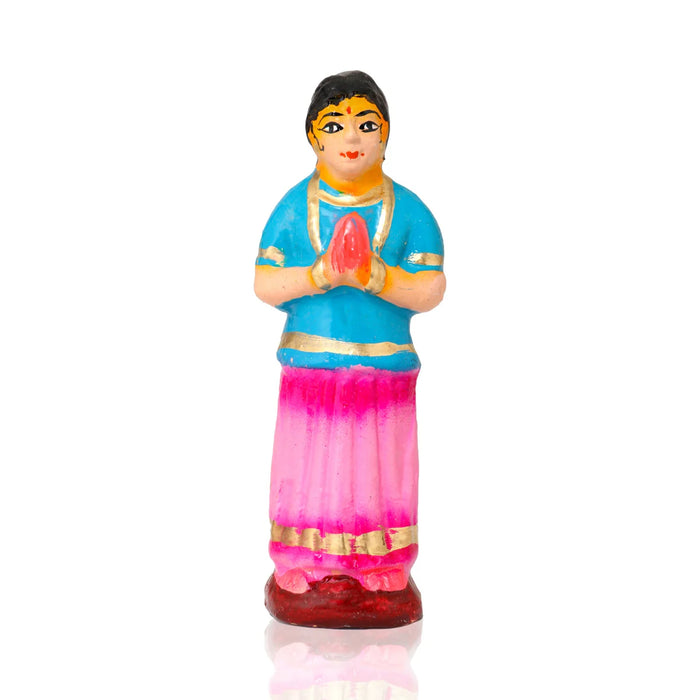 Tulasi Maadam with Women Clay Golu Bommai Set - 8 x 3 Inches | Giri Golu Doll/ Navaratri Golu Bomma/Gombe