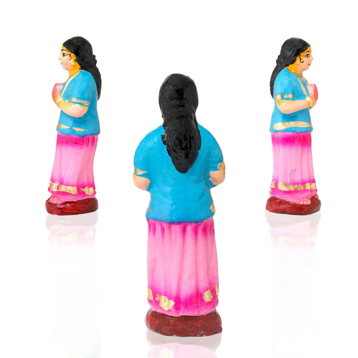 Tulasi Maadam with Women Clay Golu Bommai Set - 8 x 3 Inches | Giri Golu Doll/ Navaratri Golu Bomma/Gombe