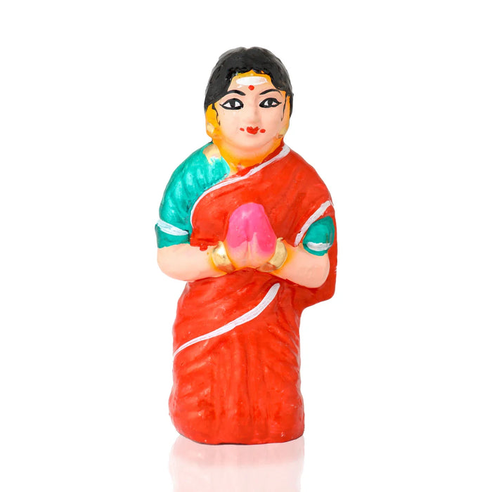 Tulasi Maadam with Women Clay Golu Bommai Set - 8 x 3 Inches | Giri Golu Doll/ Navaratri Golu Bomma/Gombe