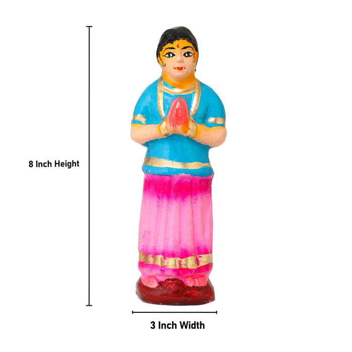 Tulasi Maadam with Women Clay Golu Bommai Set - 8 x 3 Inches | Giri Golu Doll/ Navaratri Golu Bomma/Gombe