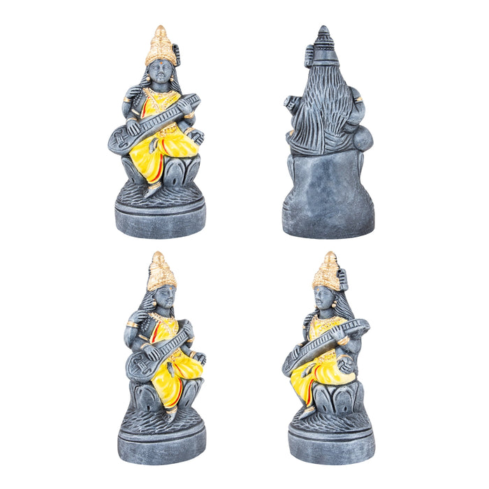 Ganesh Lakshmi Saraswati Clay Golu Bommai Set - 10 x 4.5 Inches | Giri Golu Doll/ Navaratri Golu Bomma/Gombe