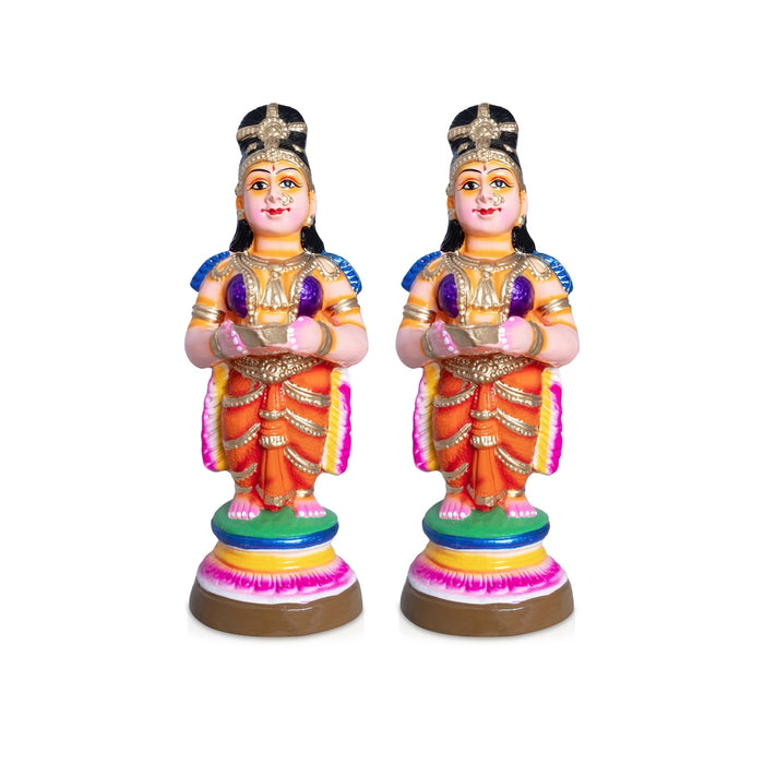 Pavai Vilakku Clay Golu Bommai Pair - 15 x 5 Inches | 2 Pcs/ Giri Golu doll/ Navaratri Golu Bomma/ Dasara Doll