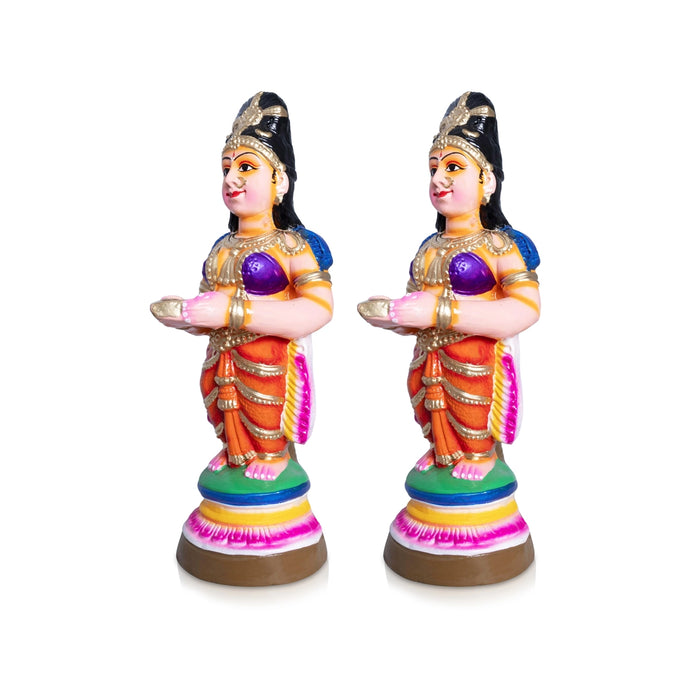Pavai Vilakku Clay Golu Bommai Pair - 15 x 5 Inches | 2 Pcs/ Giri Golu doll/ Navaratri Golu Bomma/ Dasara Doll
