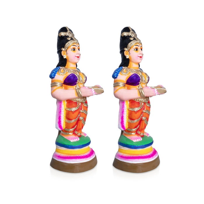 Pavai Vilakku Clay Golu Bommai Pair - 15 x 5 Inches | 2 Pcs/ Giri Golu doll/ Navaratri Golu Bomma/ Dasara Doll