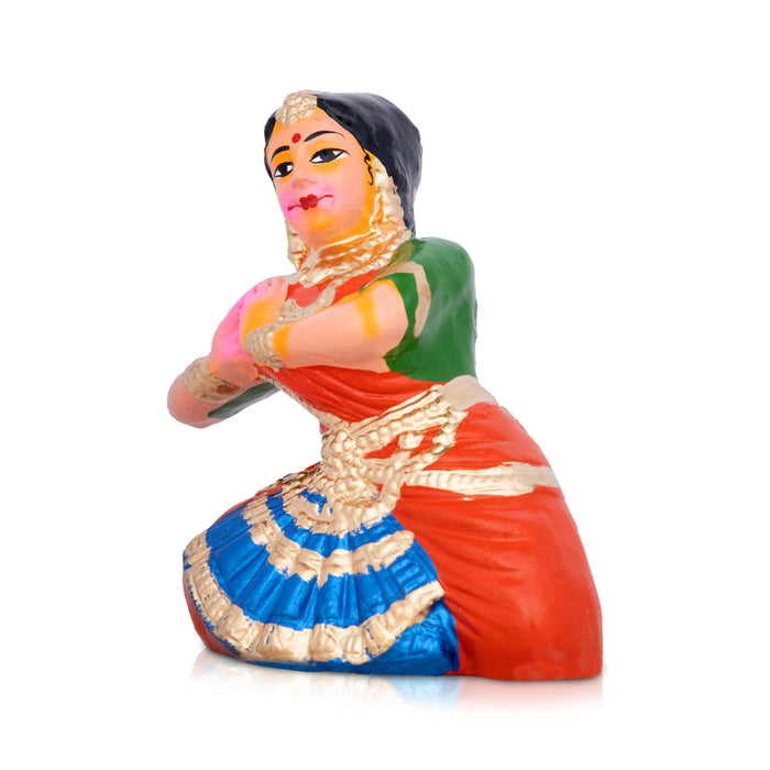 Bharathanatyam Clay Golu Bommai - 7 x 5 Inches | Giri Golu Doll/ Navaratri Golu Bomma/Gombe/Bommai