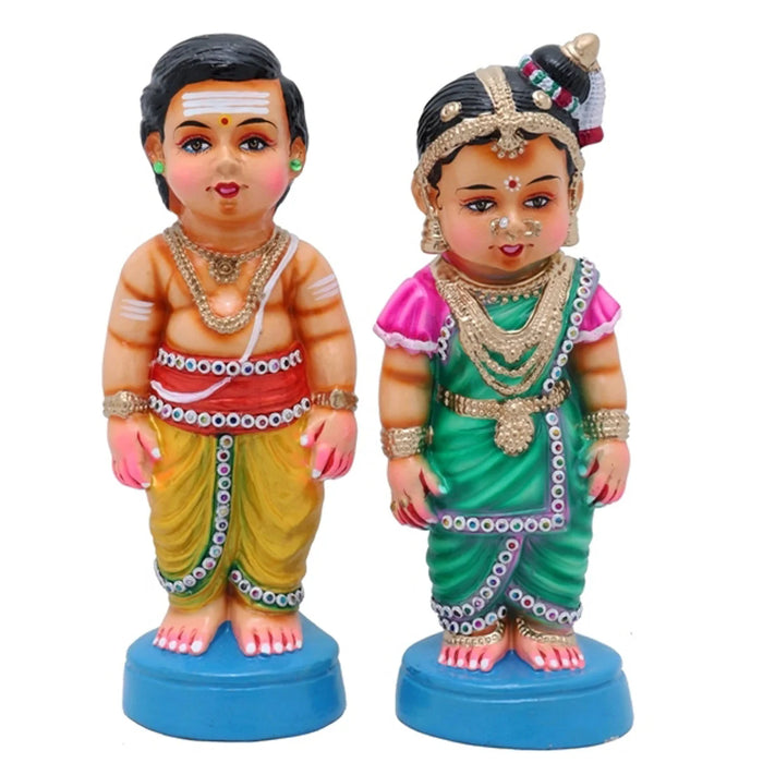 Young Couple Paper Mache Golu Bommai Pair - 13 Inches | Giri Golu Doll/ Navaratri Golu Bomma/Gombe/Bommai