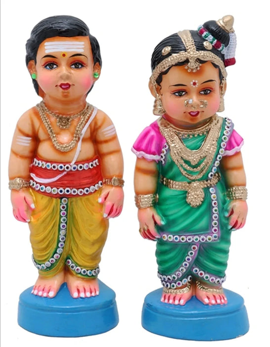 Young Couple Paper Mache Golu Bommai Pair - 13 Inches | Giri Golu Doll/ Navaratri Golu Bomma/Gombe/Bommai