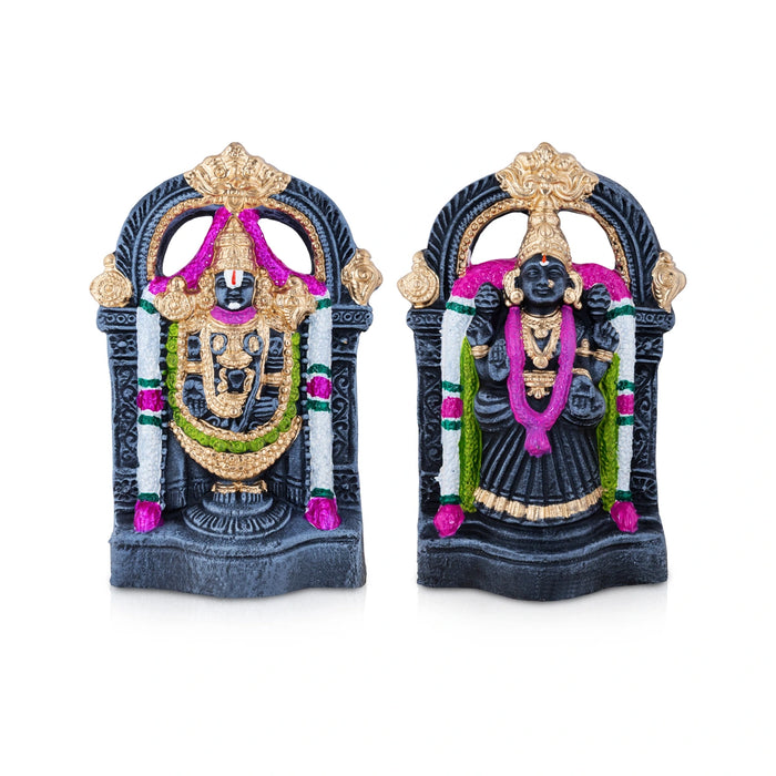 Balaji Perumal Thayar Clay Golu Bommai Pair - 9.5 x 6 Inches | Giri Golu Doll/ Navaratri Golu Bomma/ Bommalu