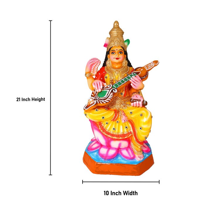 Saraswathi Paper Mache Golu Bommai - 21 x 10 Inches | Giri Golu Doll/ Navaratri Golu Bomma/Gombe/Bommai