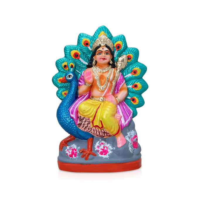 Peacock Murugar Clay Golu Bommai - 7 x 4.75 Inches | Giri Golu Doll/ Navaratri Golu Gombe/ Dasara Doll
