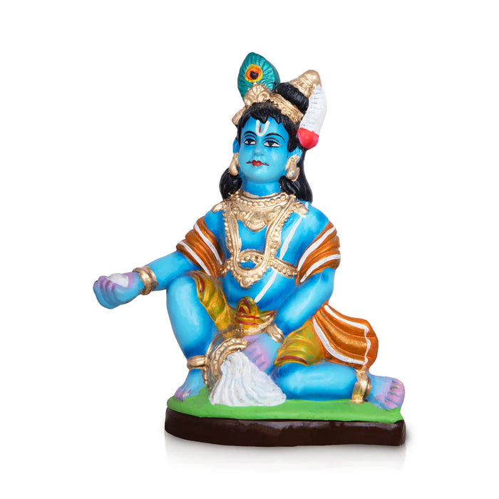 Butter Krishna Statue Clay Golu Bommai - 7 x 5.5 Inches | Giri Golu Doll/ Navaratri Golu Bomma/ Gombe/ Bommai