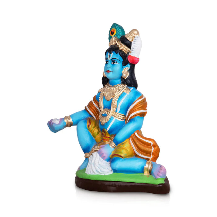 Butter Krishna Statue Clay Golu Bommai - 7 x 5.5 Inches | Giri Golu Doll/ Navaratri Golu Bomma/ Gombe/ Bommai