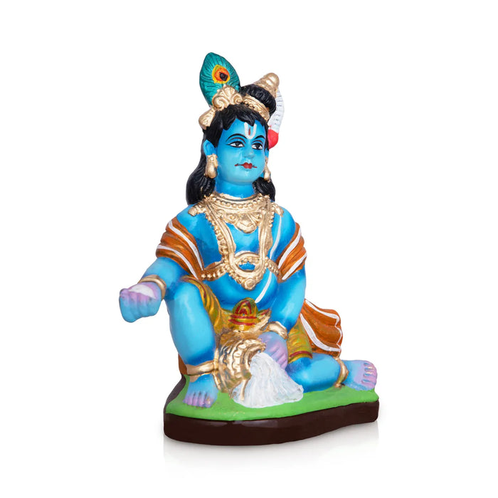Butter Krishna Statue Clay Golu Bommai - 7 x 5.5 Inches | Giri Golu Doll/ Navaratri Golu Bomma/ Gombe/ Bommai
