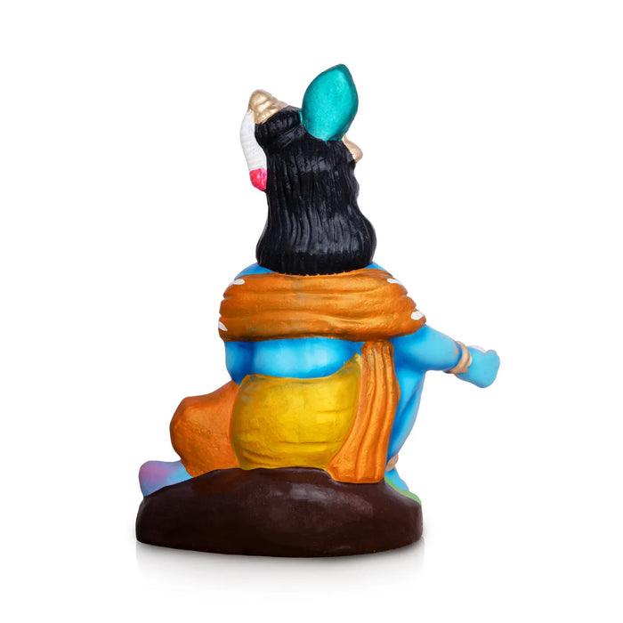 Butter Krishna Statue Clay Golu Bommai - 7 x 5.5 Inches | Giri Golu Doll/ Navaratri Golu Bomma/ Gombe/ Bommai