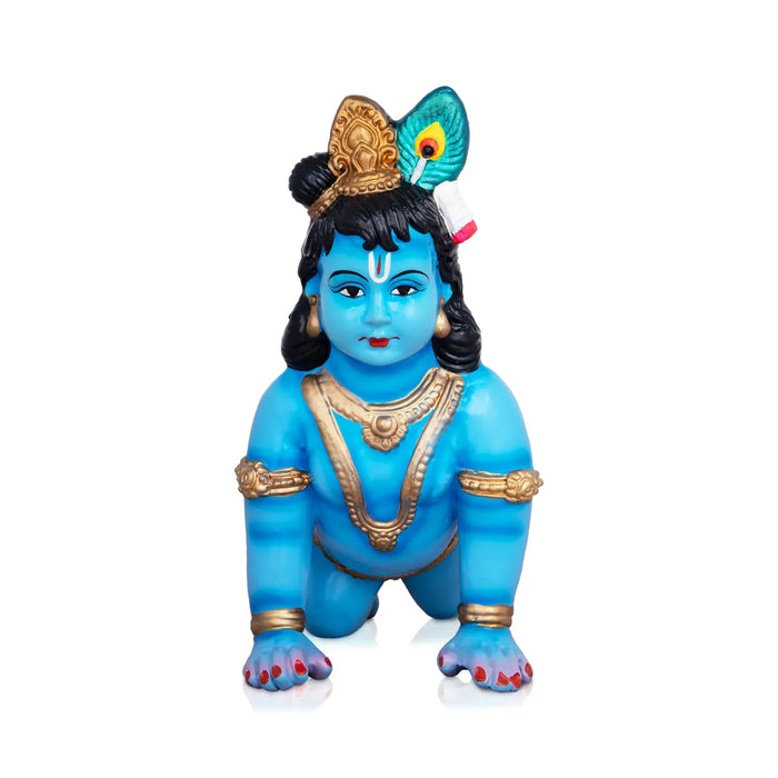 Crawling Krishna Statue Paper Mache Golu Bommai - 10 x 9 Inches | Giri Golu Doll/ Navaratri Golu Bomma/ Gombe