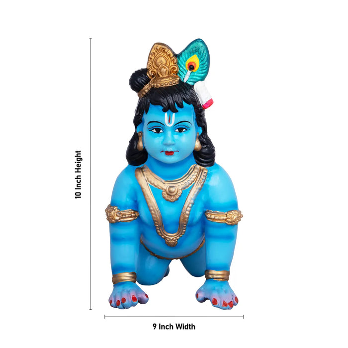 Crawling Krishna Statue Paper Mache Golu Bommai - 10 x 9 Inches | Giri Golu Doll/ Navaratri Golu Bomma/ Gombe