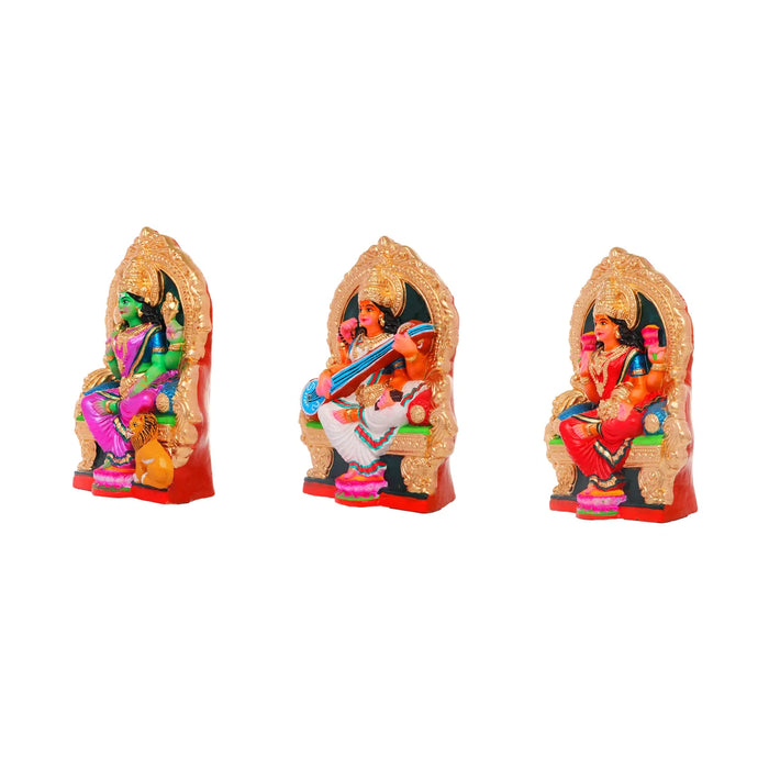 Durga Lakshmi Saraswathi Clay Golu Bommai Set - 11 Inches | Giri Golu Doll/ Navaratri Golu Bomma/Gombe/Bommai