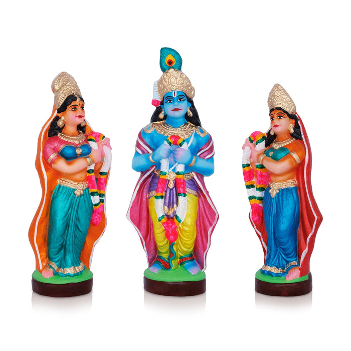 Krishna Bhama Rukmini Marriage Clay Golu Bommai Set - 9.5 X 3.5 Inches | Navaratri Golu Gombe/ Giri Golu Doll