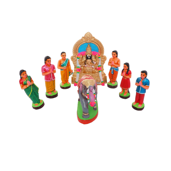 Manakula Vinayaka Idol Clay Golu Bommai Set- 10 X 7.5 Inches | Navaratri Golu Gombe/Giri Golu Doll/Navratri Decor