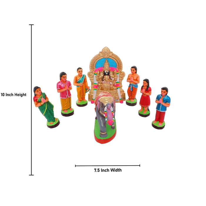 Manakula Vinayaka Idol Clay Golu Bommai Set- 10 X 7.5 Inches | Navaratri Golu Gombe/Giri Golu Doll/Navratri Decor
