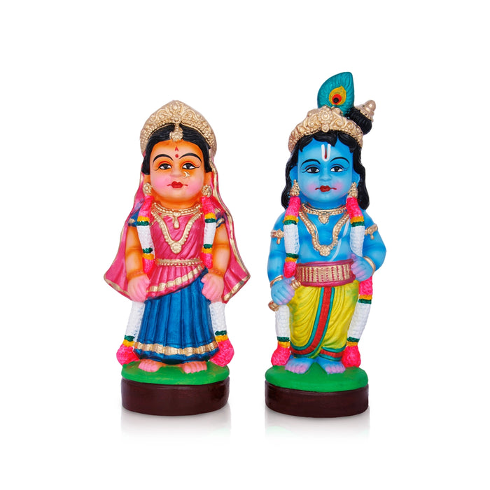 Radha Krishna Murti Clay Golu Bommai Pair- 11 X 4 Inches | Navaratri Golu Gombe/Giri Golu Doll/ Navratri Decor