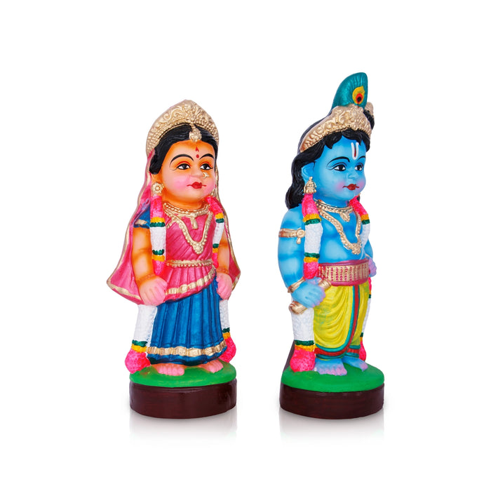 Radha Krishna Murti Clay Golu Bommai Pair- 11 X 4 Inches | Navaratri Golu Gombe/Giri Golu Doll/ Navratri Decor