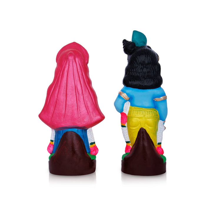 Radha Krishna Murti Clay Golu Bommai Pair- 11 X 4 Inches | Navaratri Golu Gombe/Giri Golu Doll/ Navratri Decor