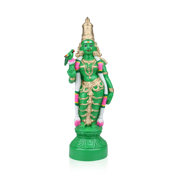 Green Meenakshi Amman Statue Clay Golu Bommai- 15 X 5 Inches | Navaratri Golu Gombe/Giri Golu Doll/Navratri Decor