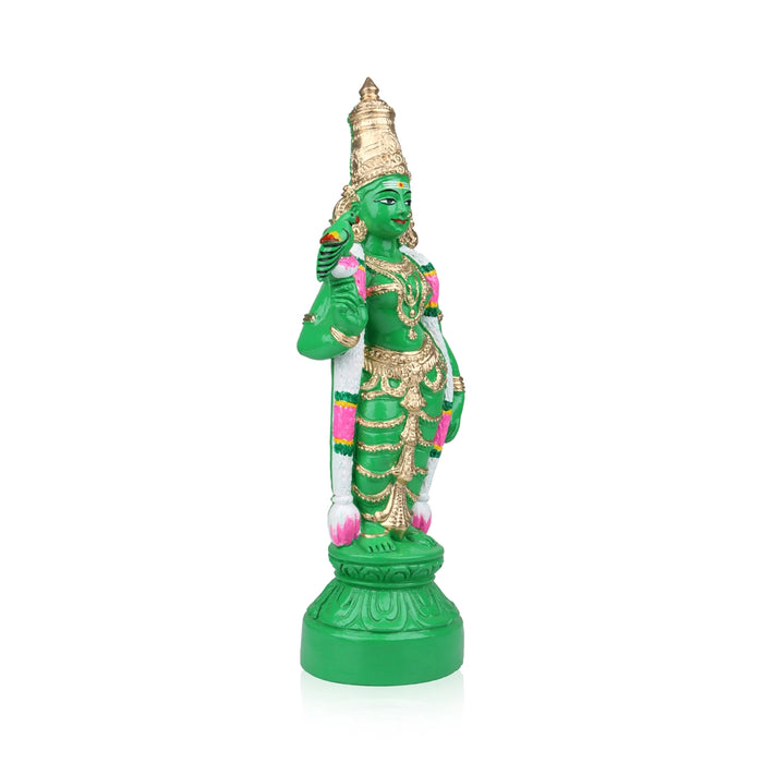 Green Meenakshi Amman Statue Clay Golu Bommai- 15 X 5 Inches | Navaratri Golu Gombe/Giri Golu Doll/Navratri Decor