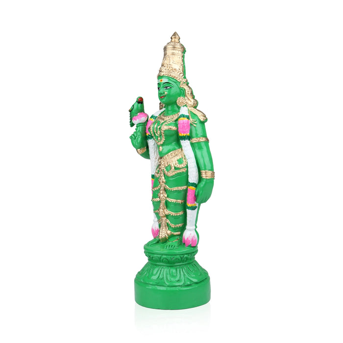 Green Meenakshi Amman Statue Clay Golu Bommai- 15 X 5 Inches | Navaratri Golu Gombe/Giri Golu Doll/Navratri Decor