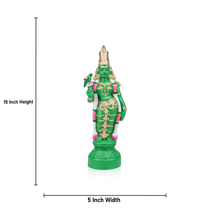 Green Meenakshi Amman Statue Clay Golu Bommai- 15 X 5 Inches | Navaratri Golu Gombe/Giri Golu Doll/Navratri Decor
